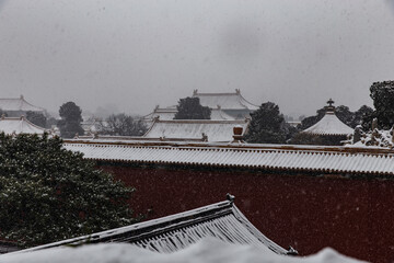 aerial view of Forbidden City in snow