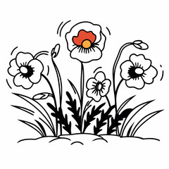 Illustrated poppies in a field