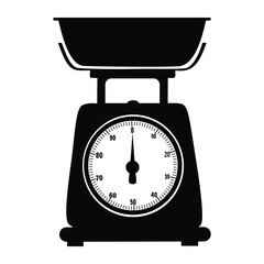 Vintage-style kitchen scale silhouette with an analog dial and top weighing bowl for cooking measurements food nutrition and bakery graphics