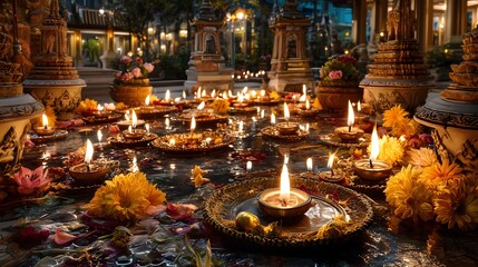 Temple courtyard candle lighting a cultural event
