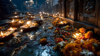Candle ceremony in temple courtyard
