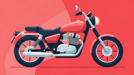 Minimalist Flat Design Classic Motorcycle Illustration On Reddish Pink Background