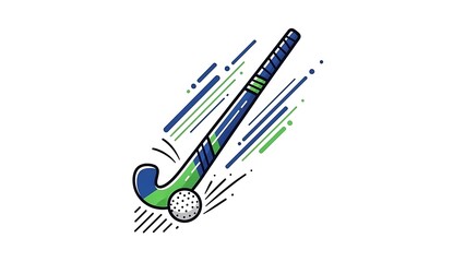 Modern Flat Illustration of Hockey Stick and Ball Sports Equipment