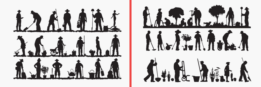 cleaning people silhouette vector, working people black silhouettes, janitor cleaning illustration set, professional worker silhouette art, service staff icon collection, household cleaning vector des