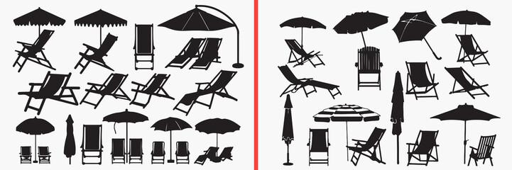 umbrella silhouette vector, beach umbrella black silhouettes, outdoor sunshade illustration set, patio umbrella outline art, summer umbrella icon collection, rain umbrella silhouette design, travel ou © Geetaroy
