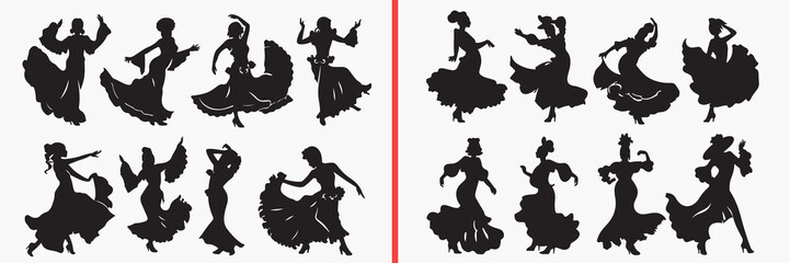action people silhouette vector, dancing people black silhouettes, movement pose illustration set, energetic human outline art, lifestyle action vector collection, dance icon set, people clipart silho