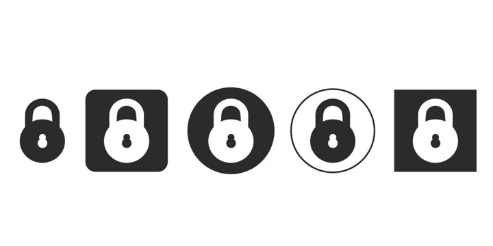 Secure lock icon set vector illustration for cybersecurity | Black and white padlock symbol for login and password protection | Digital security and privacy interface icon collection 