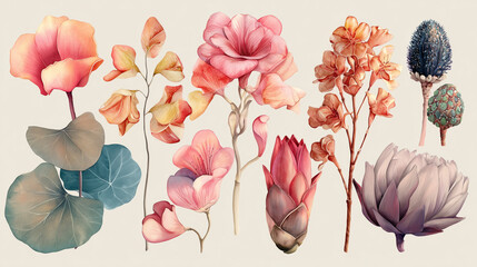 Watercolor Style Botanical Illustrations