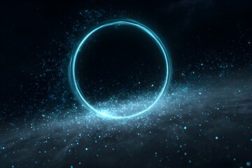 Floating ring portal with particle effects against starry space sci fi scene futuristic cosmic gateway