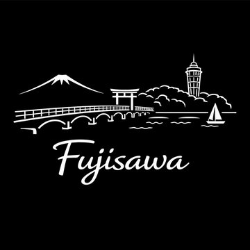 Fujisawa Japan skyline landmarks vector illustration
