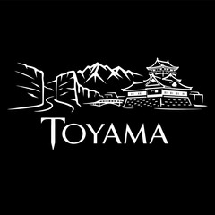 Toyama Japan skyline with castle and mountains vector illustration
