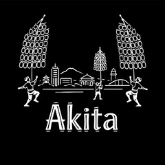 Akita Kanto Festival performers with city skyline vector illustration
