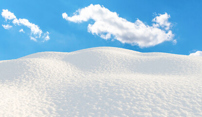 Bright snowy hills under blue sky landscape. 3D rendering.