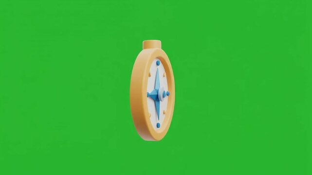 Animated 3d Compass Icon Spinning into View and Resting on a Green Screen Background for Navigation