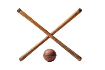 Crossed Cricket Bats and Ball on White Background