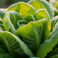 Fresh green leaves with dew drops in morning light closeup