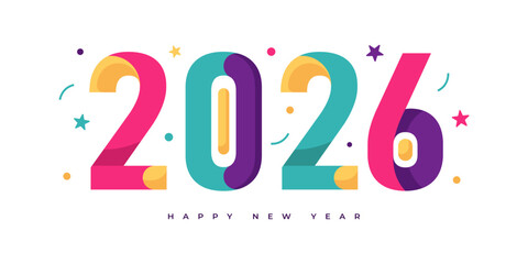 vector illustration of Vibrant 2026 New Year Celebration With Colorful Numbers, Confetti, And Festive Mood.