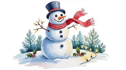 snowman with christmas tree