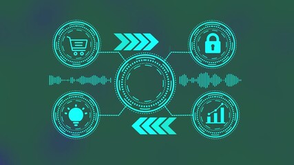 digital business revenue concept with interconnected icons for customer acquisition growth shopping innovation and data security - Powered by Adobe