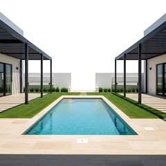 Modern house with private swimming pool and lawn