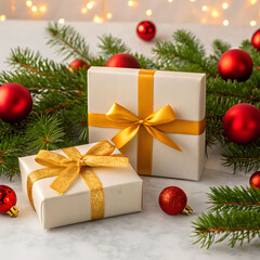 merry Christmas background with beautiful gifts bo