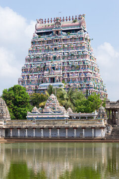 India, Tamil Nadu, Chidambaram, View of Main Entrance Gopuram of Thillai Nataraja Temple, The 10th Century Chola Dynasty Lord Shiva Temple.