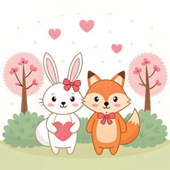 hand drawn valentine s day animal couple