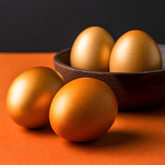 golden brown eggs on an orange dark background