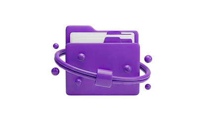 3D Purple Folder Icon with Orbiting Spheres