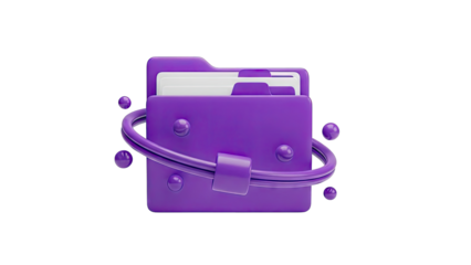 3D Purple Folder Icon with Orbiting Spheres