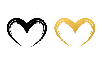 筆ブラシ風のハートマーク（黒と金）