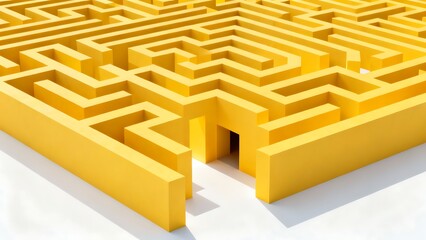 A yellow geometric maze structure on a white background.