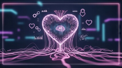 Valentines Day Hero Image with Radiant Digital Hearts and Futuristic Lighting Design