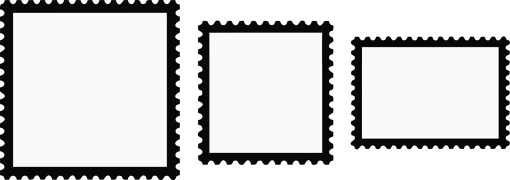 postage stamp frame border vector set with perforated edges in black