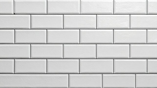 Detailed full frame view of classic white subway tiles with dark grout lines