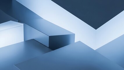 Architectural abstract background with blue geometric shapes, sharp angles, and clean shadows