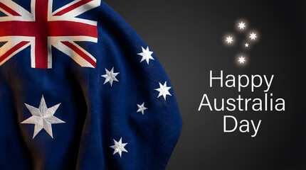 Australia day features the australian flag with the union jack and commonwealth star alongside text wishing happy australia day