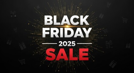 Black friday 2025 sale announcement with sparkling festive elements