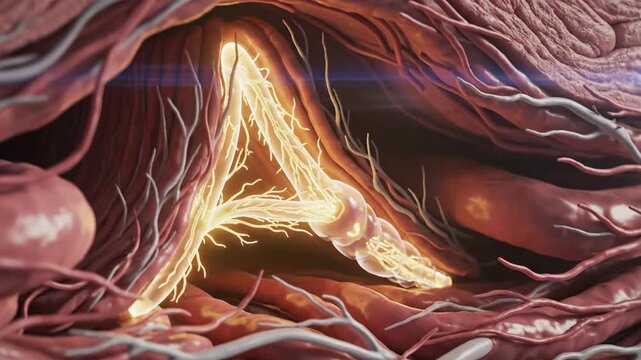Microscopic View of Ruffini Corpuscle in Dermis with Zoom