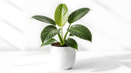 Philodendron Birkin with Elegant Variegated Leaves in Modern Pot