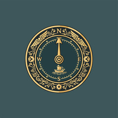 Obraz premium Ornate Compass with Ship Emblem Graphic