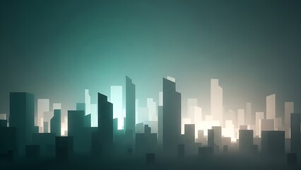 Obraz premium Atmospheric Silhouette of a Futuristic City Skyline at Night Shrouded in Fog and Soft Glowing Light