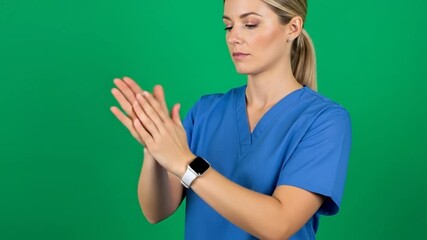 Demonstration of Proper Hand Hygiene Technique by Healthcare Professional on Green Screen Background