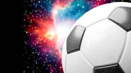 Naklejka premium Soccer ball in front of colorful space background