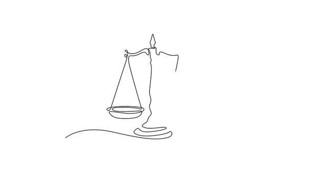 Continuous one-line drawing of a balance scale of justice animation. 