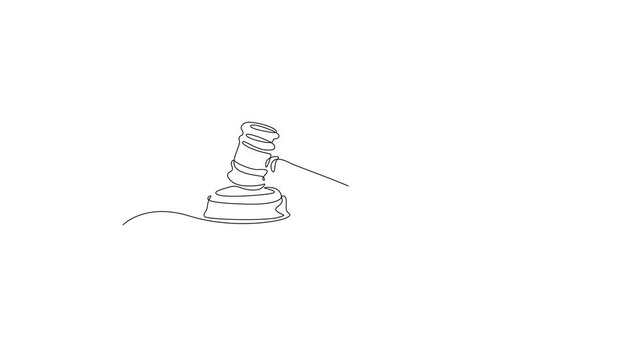 Continuous one-line drawing of lawyer's gavel animation