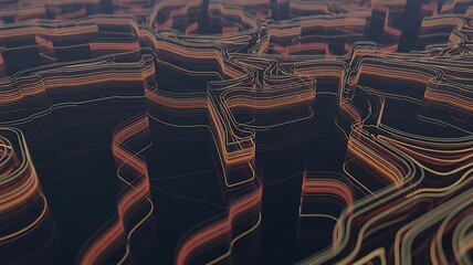 Abstract layered data lines forming futuristic digital landscape