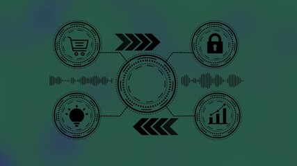 digital business develop concept with interconnected icons for customer acquisition growth shopping innovation and data security - Powered by Adobe