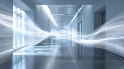 Futuristic corridor image with flowing light, evoking a sense of movement and modern design.