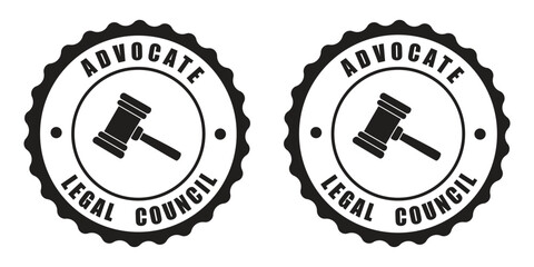 Advocate Legal Council stamp set featuring a judge gavel icon for law firm branding justice and attorney service